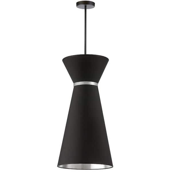 Dainolite Caterine 1-Light Silver Shaded Pendant Light with Black Fabric Shade