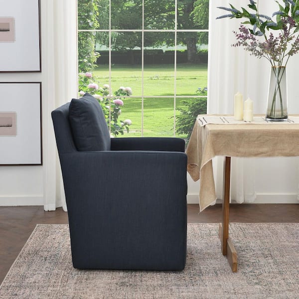 Indigo Performance Fabric Upholstered Down Cushion Rolling Dining Armchair