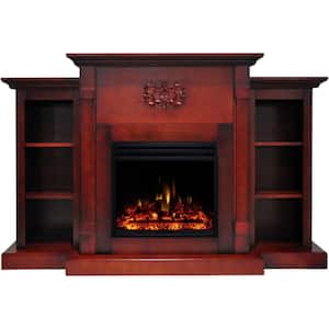 Classic 72.3 in. Freestanding Electric Fireplace in Cherry with Deep Log Insert
