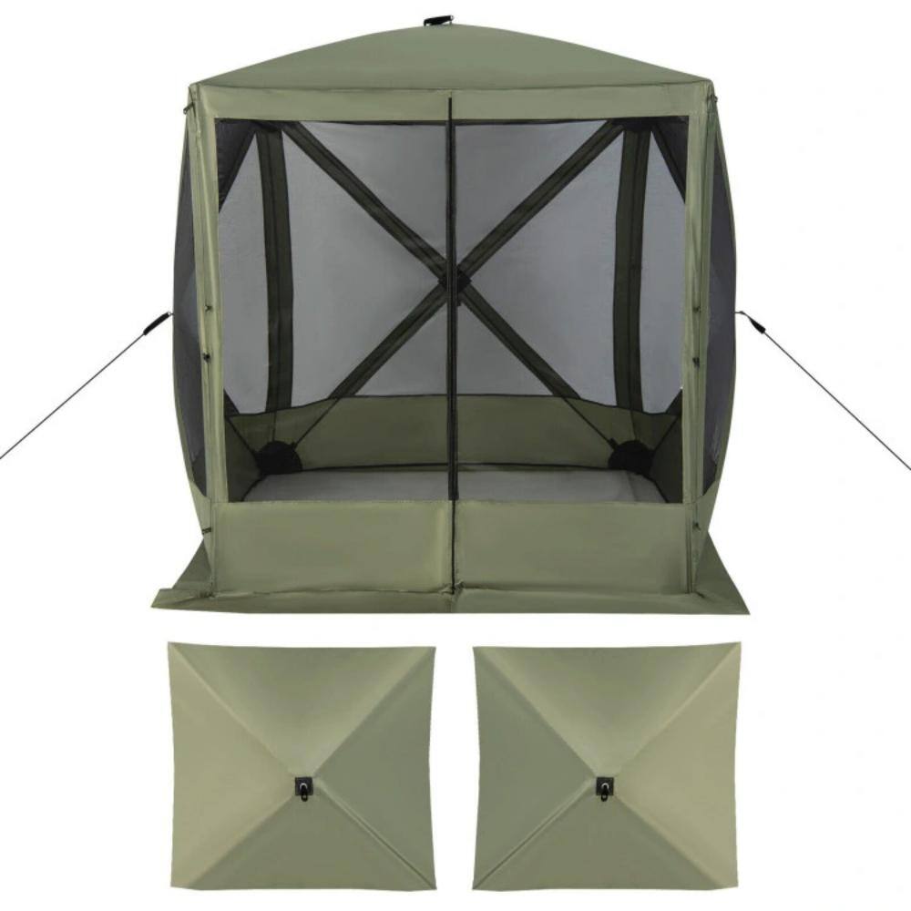 Green 6.7 ft x 6.7 ft Pop-Up Gazebo with Mesh Netting and Carry Bag