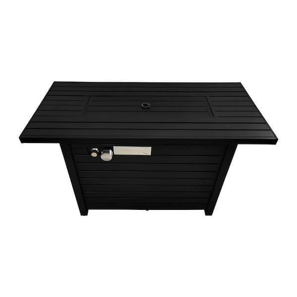 Tatayosi 42" W x 25" H Rectangle Steel Outdoor Gas Fire Pit Table with Lid in Black