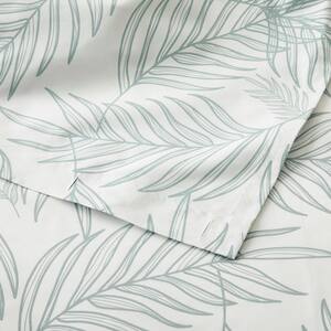 Sea Breeze Green and White Botanical Shower Curtain