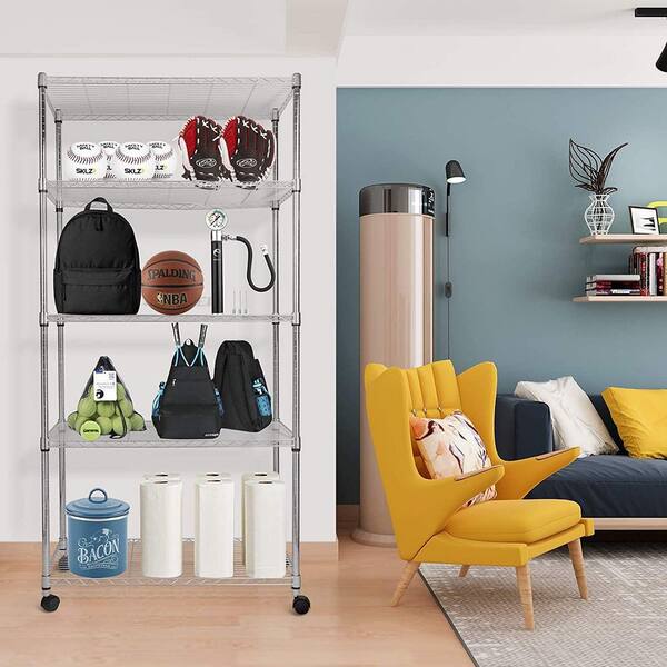 Siavonce 5-Shelf Shelving with Wheels Steel Pantry Organizer
