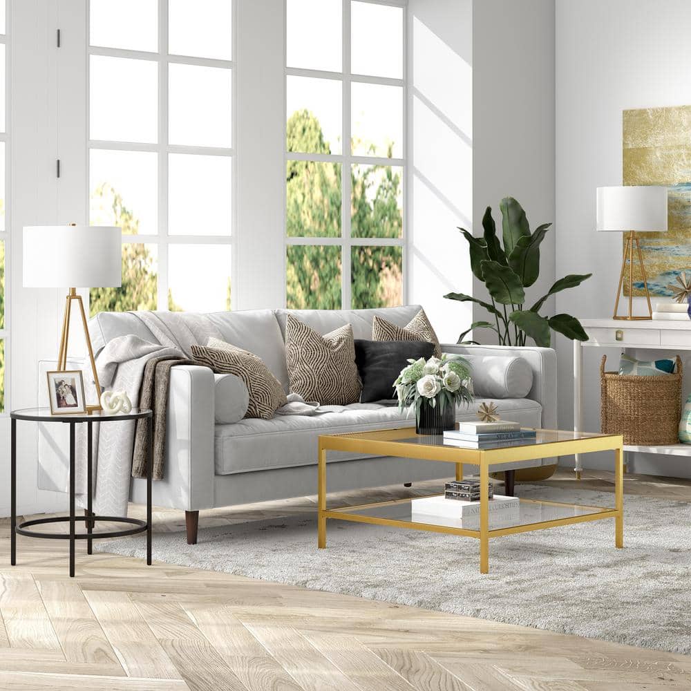 Modern Round Black Metal Side Table with Tempered Glass Top