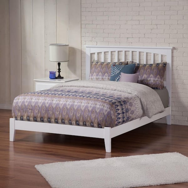 AFI Mission White Full Solid Wood Frame Low Profile Platform Bed with Attachable USB Device Charger
