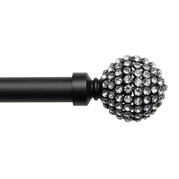EXCLUSIVE HOME Anastasia 36 in.-72 in. Adjustable Length Single Curtain Rod Kit in Black with Gemstone Accented Finial
