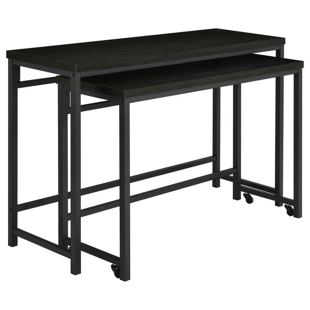 Black Faux Leather and MDF Rectangular Pub Set with 2 Chairs