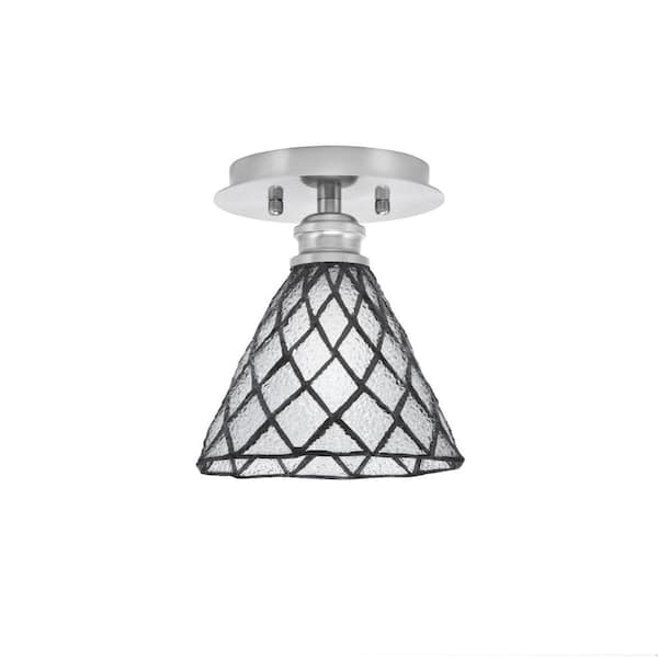 Unbranded Albany 1-Light 7 in. Brushed Nickel Semi-Flush with Diamond Ice Art Glass Shade