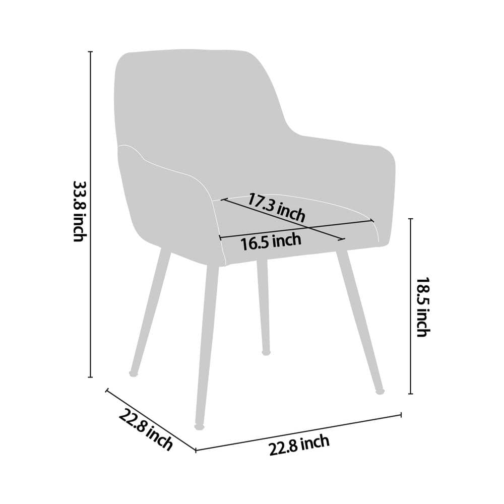 Beige Velvet Upholstered Arm Chairs with Metal Legs, Set of 2
