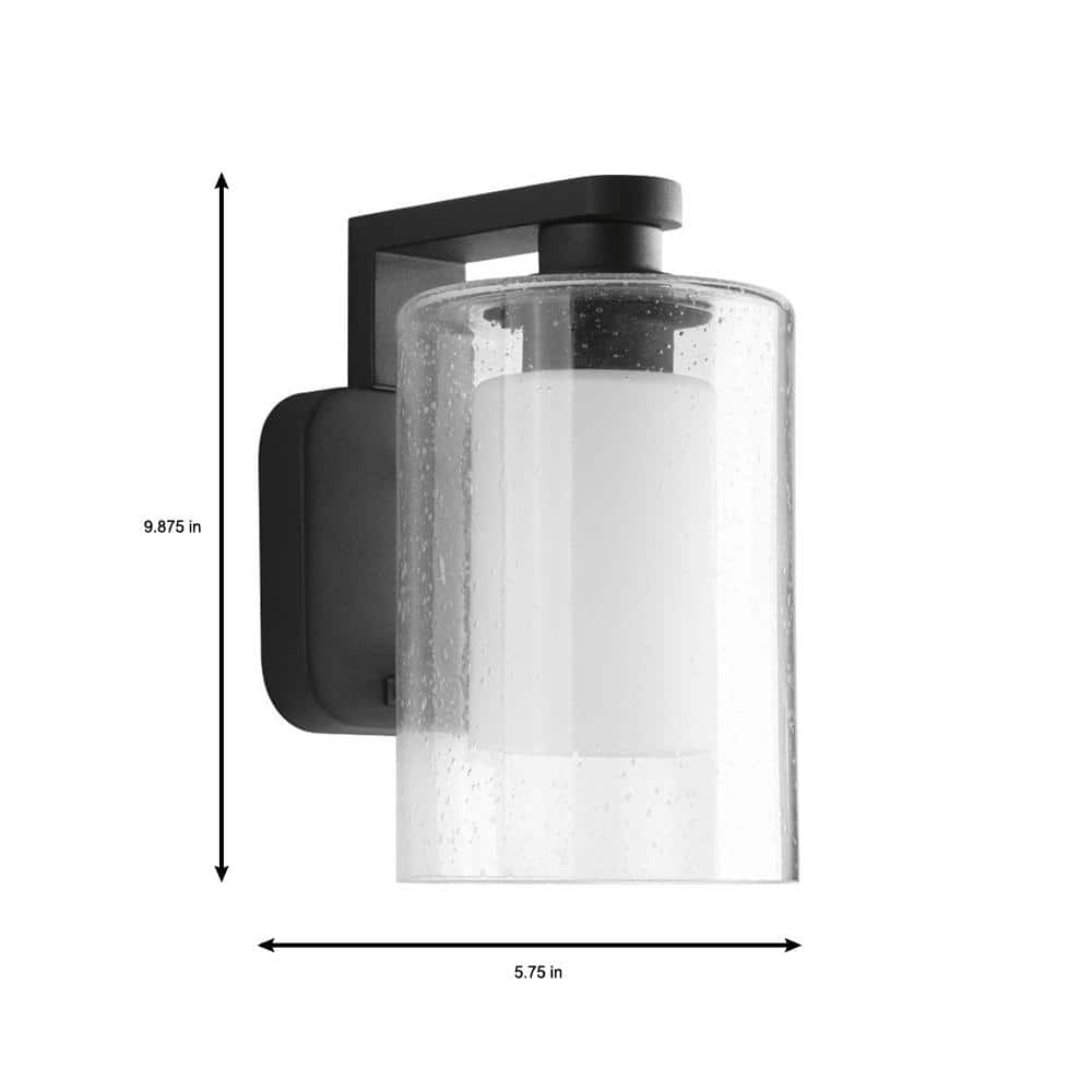 Black Aluminum Outdoor Wall Lantern with Seeded Glass Shade