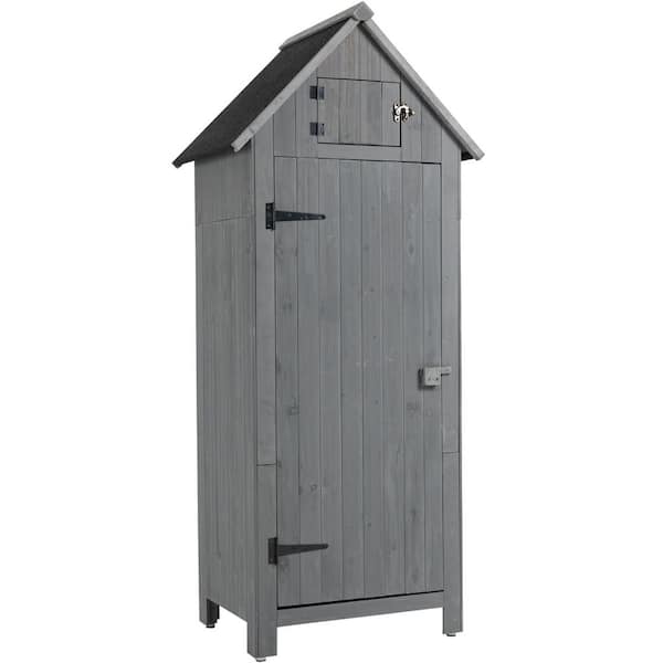 30.3 in. W x 21.3 in. D x 70.5 in. H Gray Wooden Outdoor Storage Cabinet for Garden, Backyard