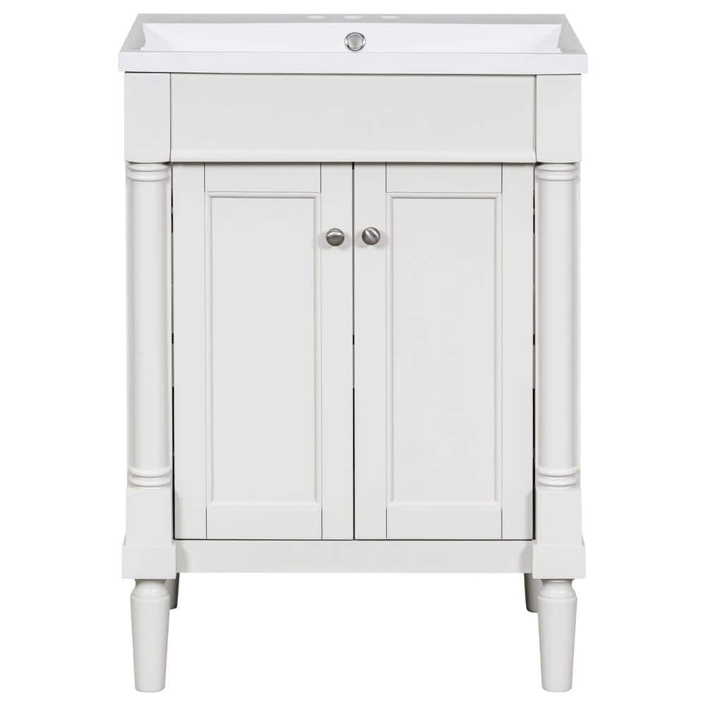 24 in. W x 18 in. D x 34 in. H Freestanding Bath Vanity in White with White
