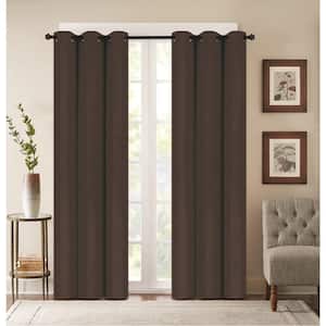 Embossed Brown Polyester Thermal 76 in. W x 84 in. L Grommet Blackout Curtain Panel (2-Set)