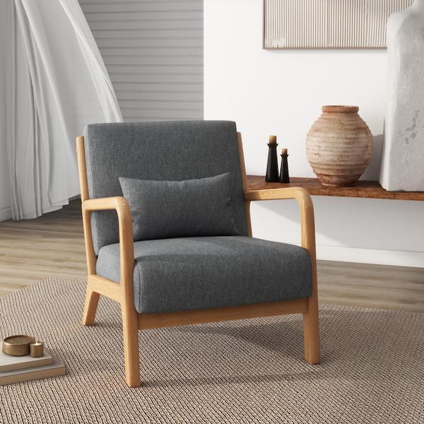 Uixe Modern Gray Linen Wood Frame Upholstered Accent Arm Chair (Set of 1)