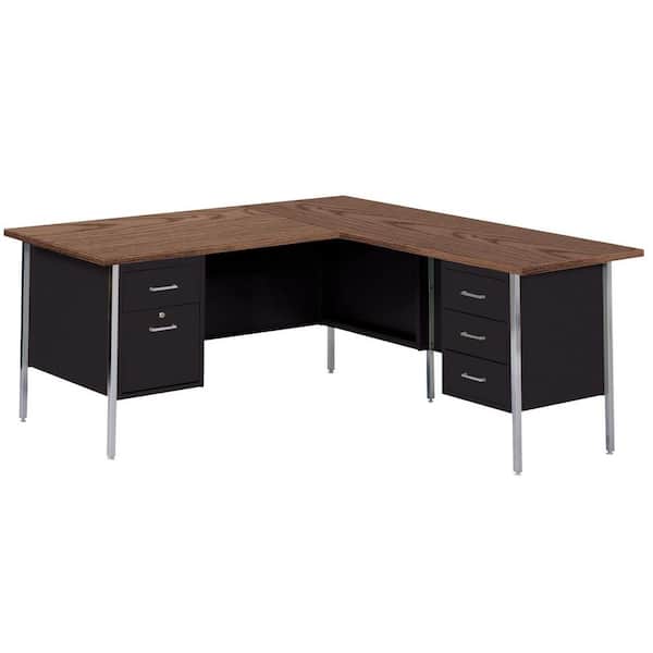 Sandusky 29.5 in. H x 66 in. W x 30 in. D 500 Series L-Shaped Steel Desk in Black/Walnut