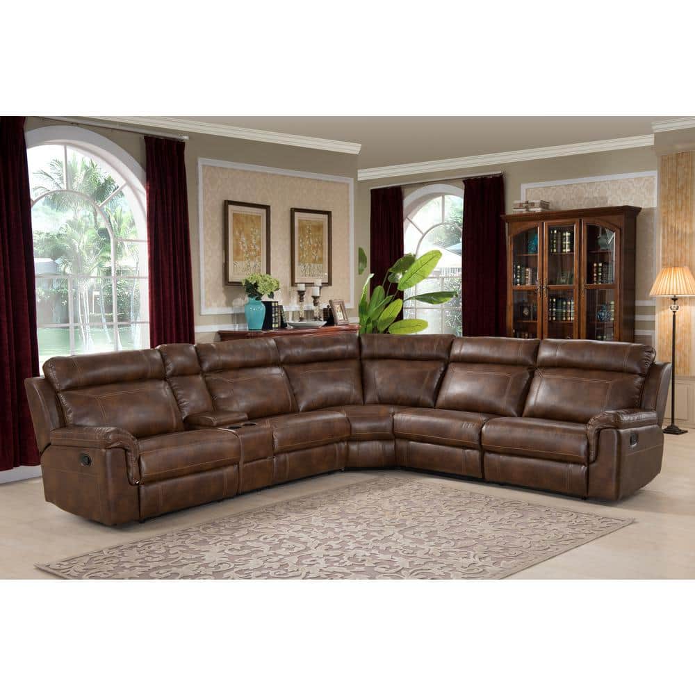 Ac Pacific Clark 6 Piece Brown Faux, Brown Leather Sectional Couch
