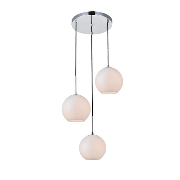Unbranded Timeless Home 18.1 in. 3-Light Chrome And Frosted White Pendant Light, Bulbs Not Included