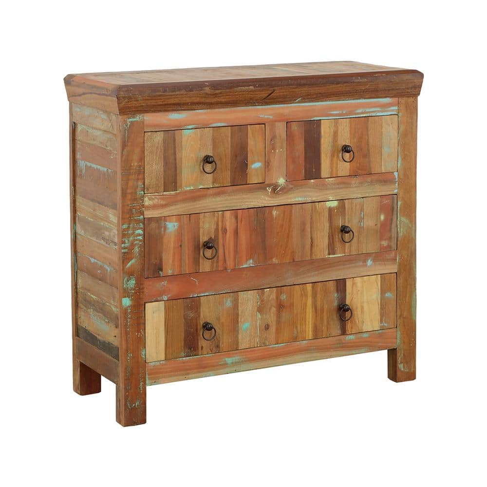 Rustic Reclaimed Wood 4-Drawer Accent Cabinet in Brown