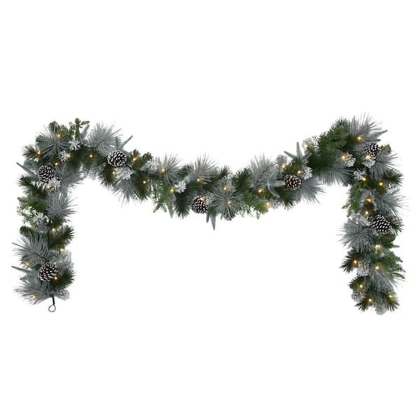 9 ft. x 10 in. Pre-Lit Battery-Operated Flocked Artificial Christmas Garland