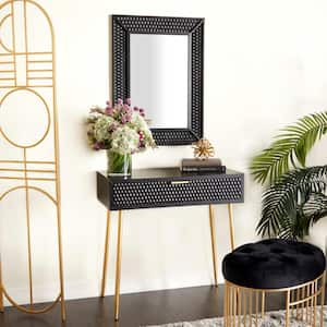 31 in. Black Extra Large Rectangle Wood Single Drawer Console Table with Mirror (2- Pieces)