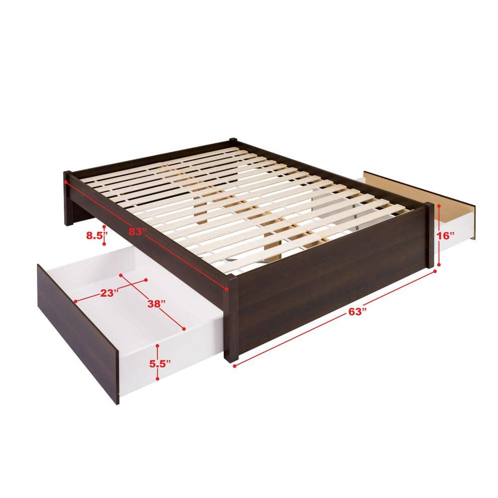 Espresso Queen Wood Frame Platform Bed with Storage Drawers