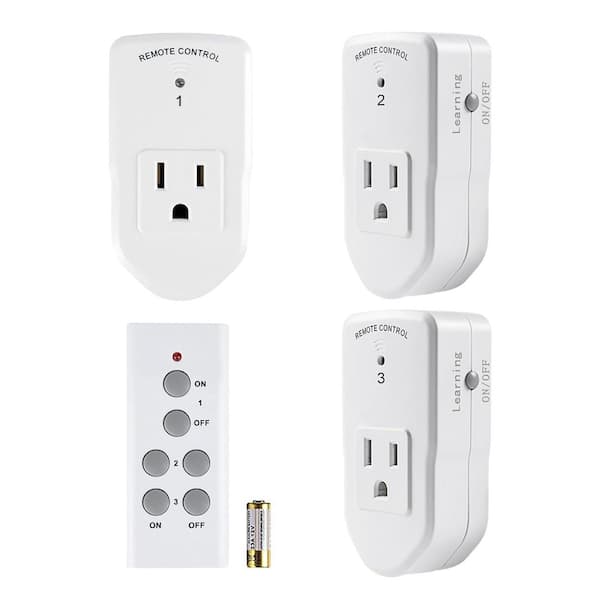Unbranded 10 Amp 120-Volt Straight Blade Wireless Remote Control Electrical Outlet Switch, Long Range, 1200W/10A White (3-Outlets)