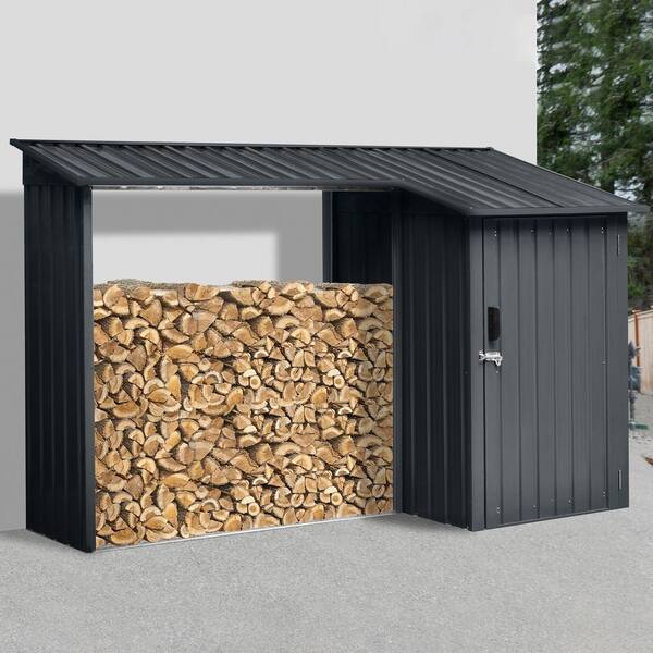 『HAKU LIN AR BLACK×BROWN』 Black 8.86 ft. W x 3.35 ft. D Outdoor Metal Firewood Rack, 2-in