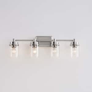29.8 in. 4-Light Brushed Nickel Bathroom Vanity Light with Clear Glass Shade