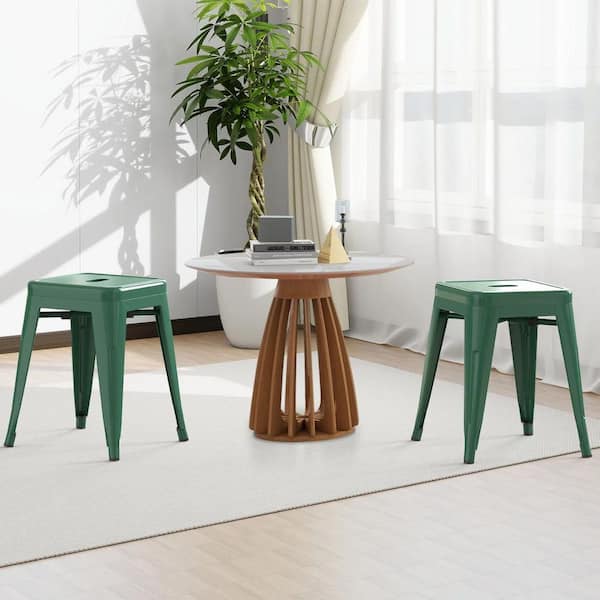 Industrial 18in. H Green Backless Stackable Metal Frame Bar Stools Set of 2 for Indoor Outdoor Kitchen