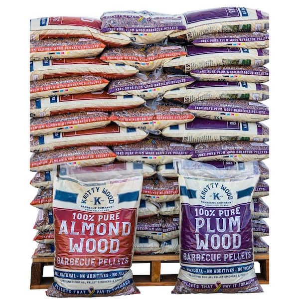 privacy Abstractie Stapel KNOTTY WOOD BARBECUE COMPANY 50-Bags 100% Pure Almond Wood BBQ Smoker  Pellets Plus 50-Bags 100% Pure Plum Wood BBQ Fuel Mixed Competition  Pallet-KWBBQPMIX1 - The Home Depot