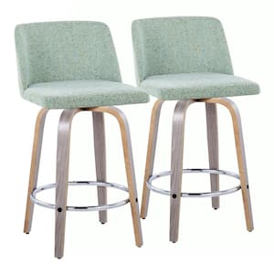 Toriano 25.5 in. Light Green Fabric, Light Grey Wood and Chrome Metal Fixed-Height Counter Stool (Set of 2)