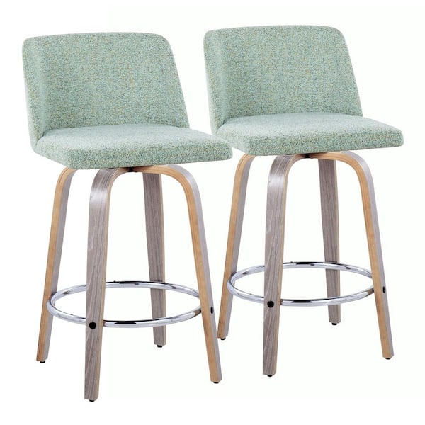 Lumisource Toriano 25.5 in. Light Green Fabric, Light Grey Wood and Chrome Metal Fixed-Height Counter Stool (Set of 2)