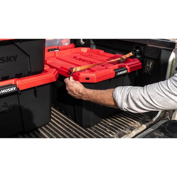 27 Gal. Pro Grip Storage Tote in Black with Red Lid