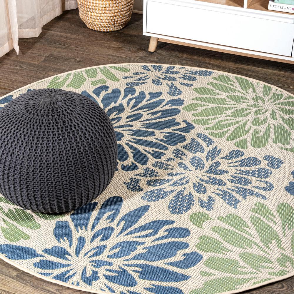 Zinnia Modern Floral Textured Weave Navy/Green 4 ft. Round Indoor/Outdoor Area Rug price history on PriceWatchPro
