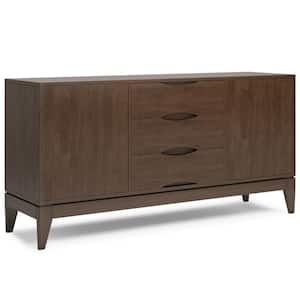 Harper Solid Hardwood and Rubberwood 60 in. x 17 in. Rectangle Mid Century Sideboard Buffet in Walnut Brown