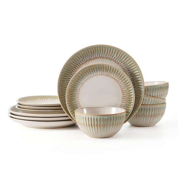 Hensley 12-Piece Green Stoneware Dinnerware Set, Service For 4