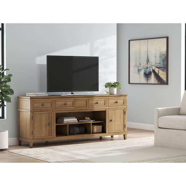 Sharlance Light Brown TV Stand Fits TV's up to 93 in. with Adjustable Shelves and Drawers