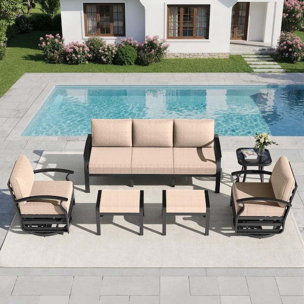 Halmuz 6-Piece Outdoor Aluminum Conversation Set with 360° Swivel