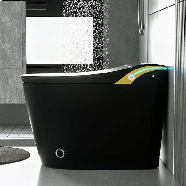 Elongated Round Bidet Toilet 1.28GPF in Black Dynamic Clean with Dryer ADA Comfort Height and Foot Sensor Power Outage