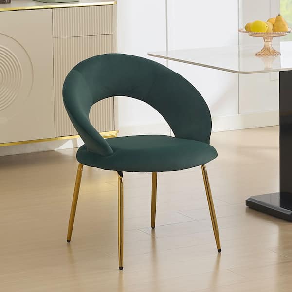 JUJABU Green Velvet Fabric Dining Chairs With Curved Backrest and Golden Metal Legs for Kitchen or Dining Room