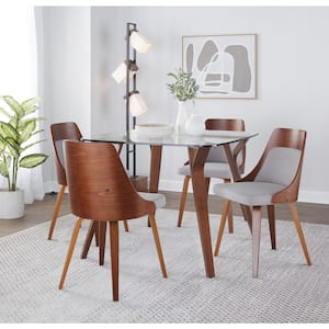 Anabelle Grey Fabric and Walnut Wood Side Dining Chair with Bent Wood Legs (Set of 2)