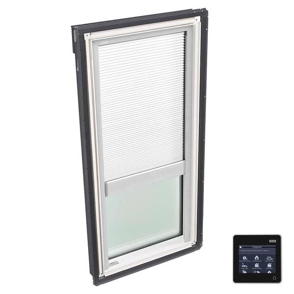 VELUX 21 in. x 45-3/4 in. Fixed Deck-Mount Skylight with Tempered Low-E3 Glass and White Solar Powered Room Darkening Blind