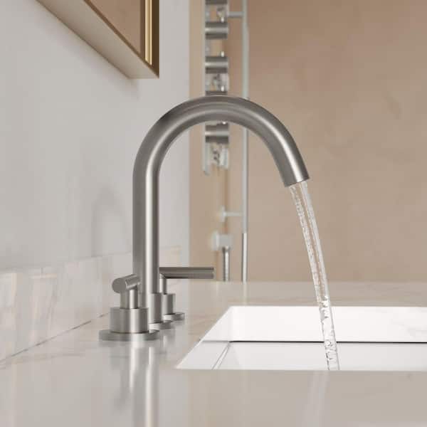 3-Hole 8 in. Widespread Double Handle Bathroom Sink Faucet High-Arc in Brushed Nickel with Pop-Up Drain