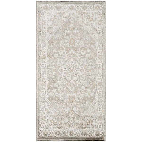 Dekor Light Grey 2 ft. x 4 ft. Center medallion Traditional Area Rug