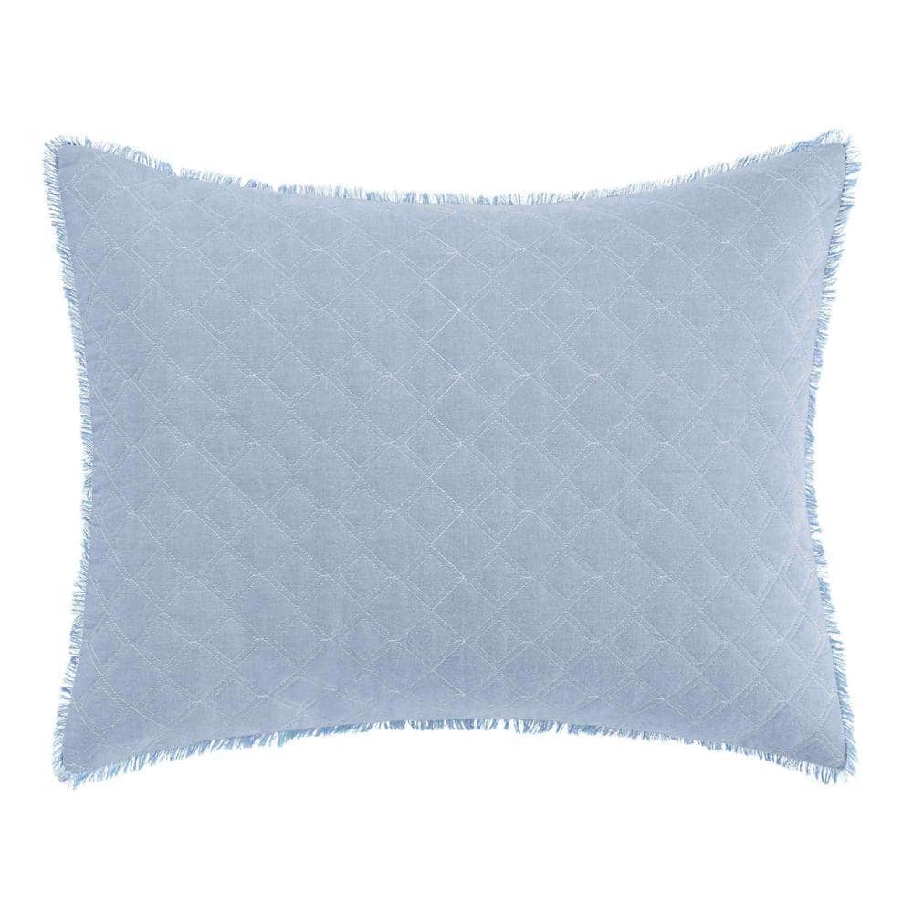 Laura Ashley Mila Blue 1-Piece 16 in. x 20 in. Cotton Throw Pillow