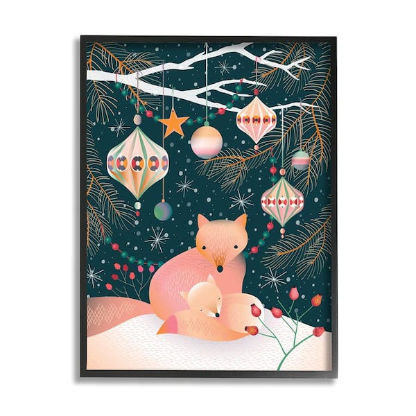 Stupell Industries Winter Foxes Beneath Tree by Verbrugge Watercolor 1 Piece Framed Graphic Print Animal Poster Art Print 14 in. x 11 in.