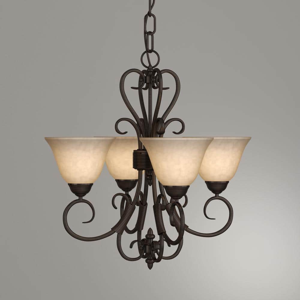 Rubbed Bronze 19" Transitional Mini Chandelier with Tea Stone Glass