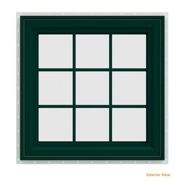 JELD-WEN 29.5 in. x 29.5 in. V-4500 Series Green Painted Vinyl Right-Handed Casement Window with Colonial Grids/Grilles