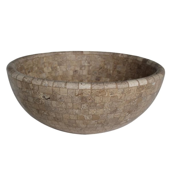 Mosaic Natural Stone Vessel Sink in Almond Brown