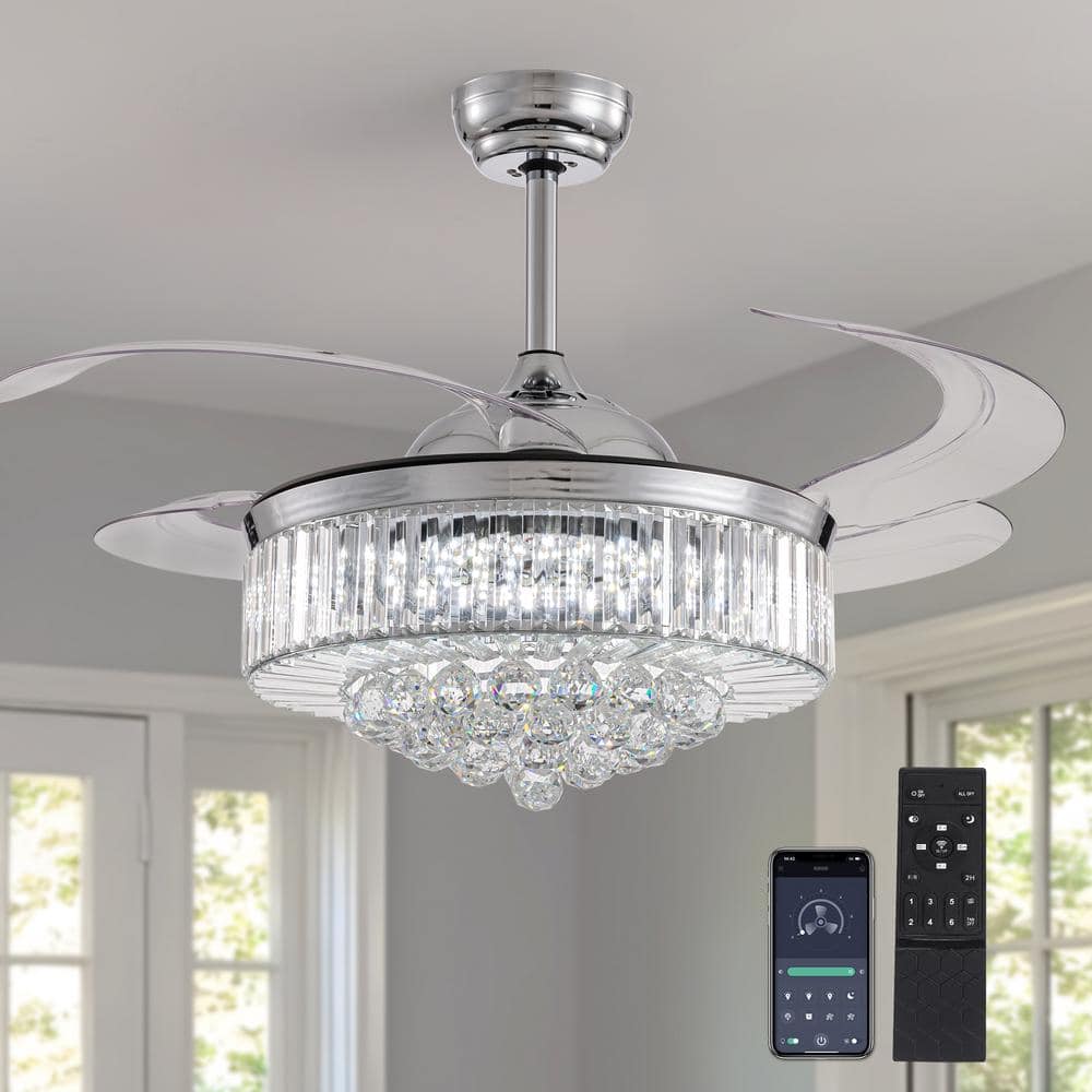ANTOINE 48 in. Indoor Modern Chrome Retractable Crystal